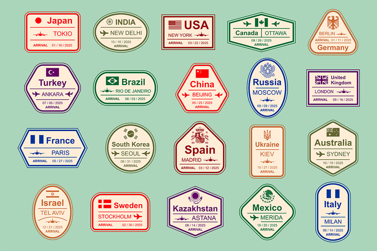 Travel Visa Stamps + pattern, a Graphic by Volyk (Photo 3 of 4)