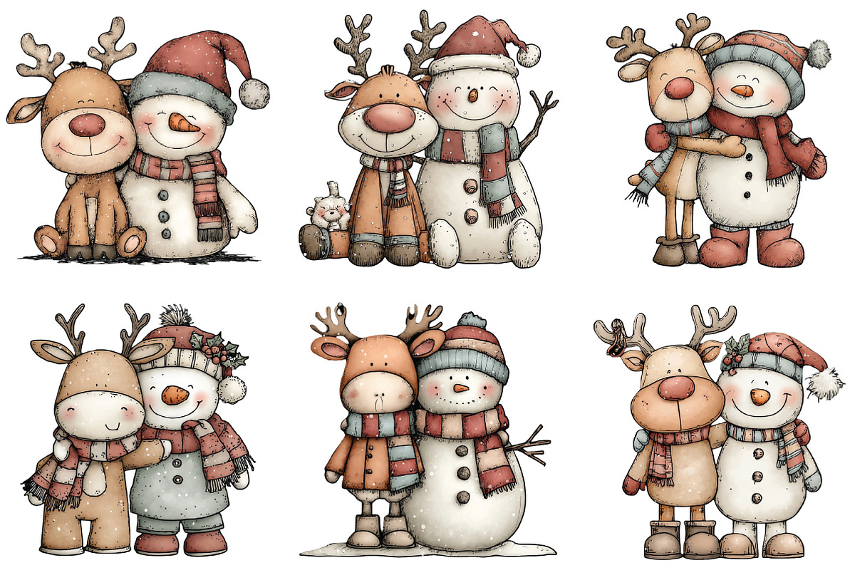 Christmas Reindeer Snowman Clipart, an Illustration by CraftArtStudio (Photo 2 of 6)
