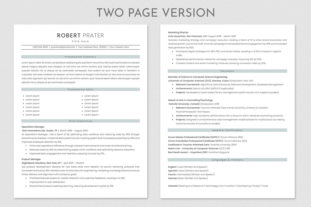 ATS Friendly Resume Template, a Resume Template by Anjum Ilyas (Photo 4 of 8)