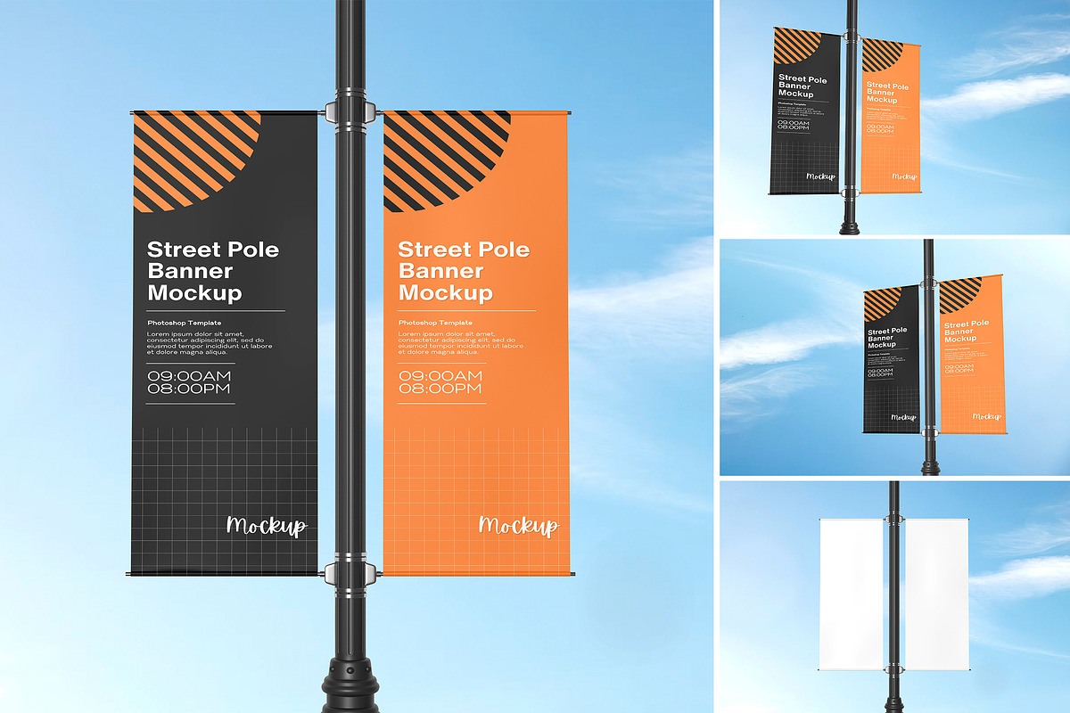 Street Pole Banner Mockup, an Advertising Mockup by AndikaGraphic (Photo 1 of 4)