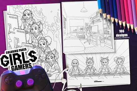 Girls Gamers - coloring pages