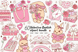 Valentine Bookish Clipart Bundle, an Education Illustration by TitaLivingArt