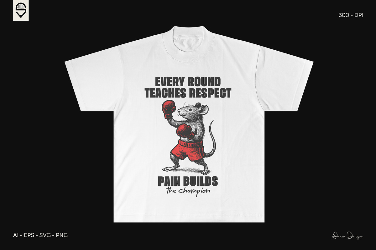 Funny Retro Boxing Rat T-Shirt, an Animal Illustration by shaondesigns (Photo 2 of 4)