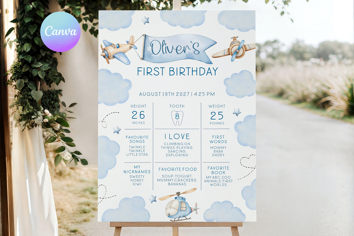 Vintage Plane 1st Bday Stats Board, a Templates & Theme by VeliusCreativeStudio (Photo 1 of 3)