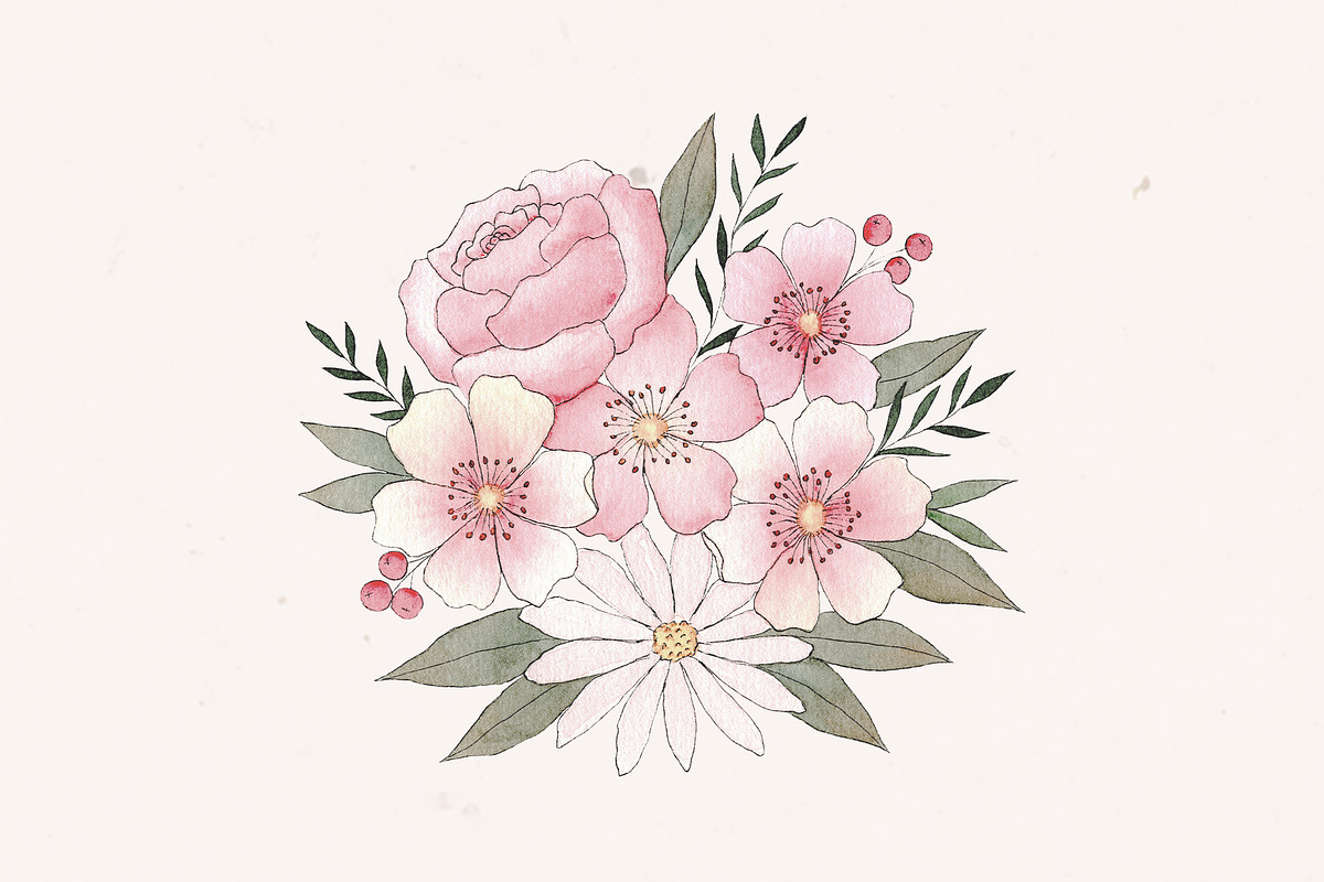 Watercolor Pink Florals & Ink, an Illustration by Michèle Kae (Photo 9 of 10)