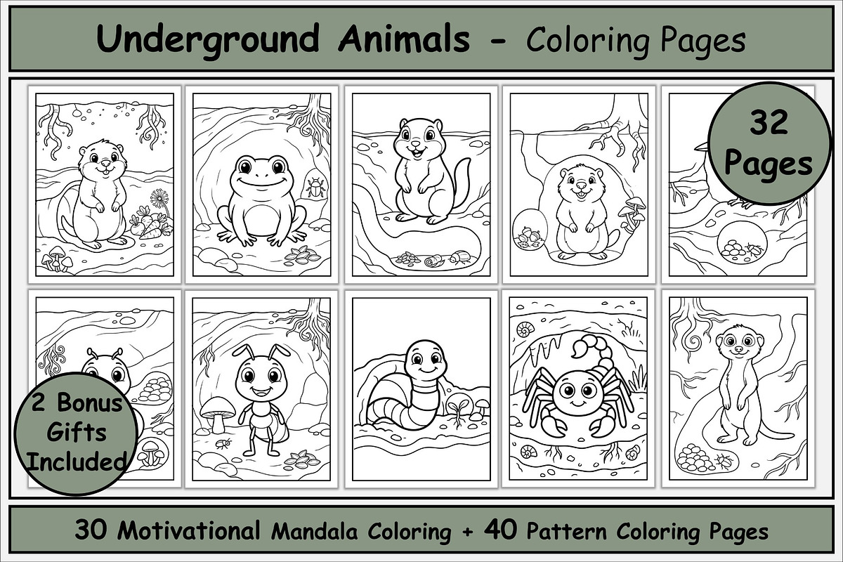 Underground Animals Coloring Pages, an Animal Illustration by Lamia Emad (Photo 1 of 5)