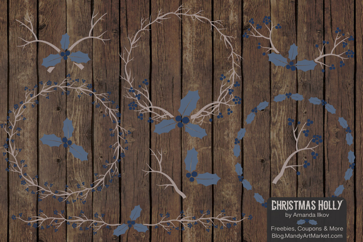 Navy Christmas Vector Holly Clipart, an Illustration by Amanda Ilkov (Photo 2 of 5)