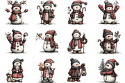 Whimsical Christmas Snowman Clipart, an Illustration by CraftArtStudio (Thumbnail 2 of 6)