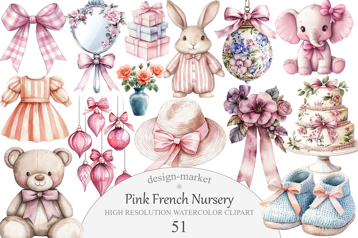Pink French Nursery Clipart, an Illustration by Design Market (Photo 1 of 6)