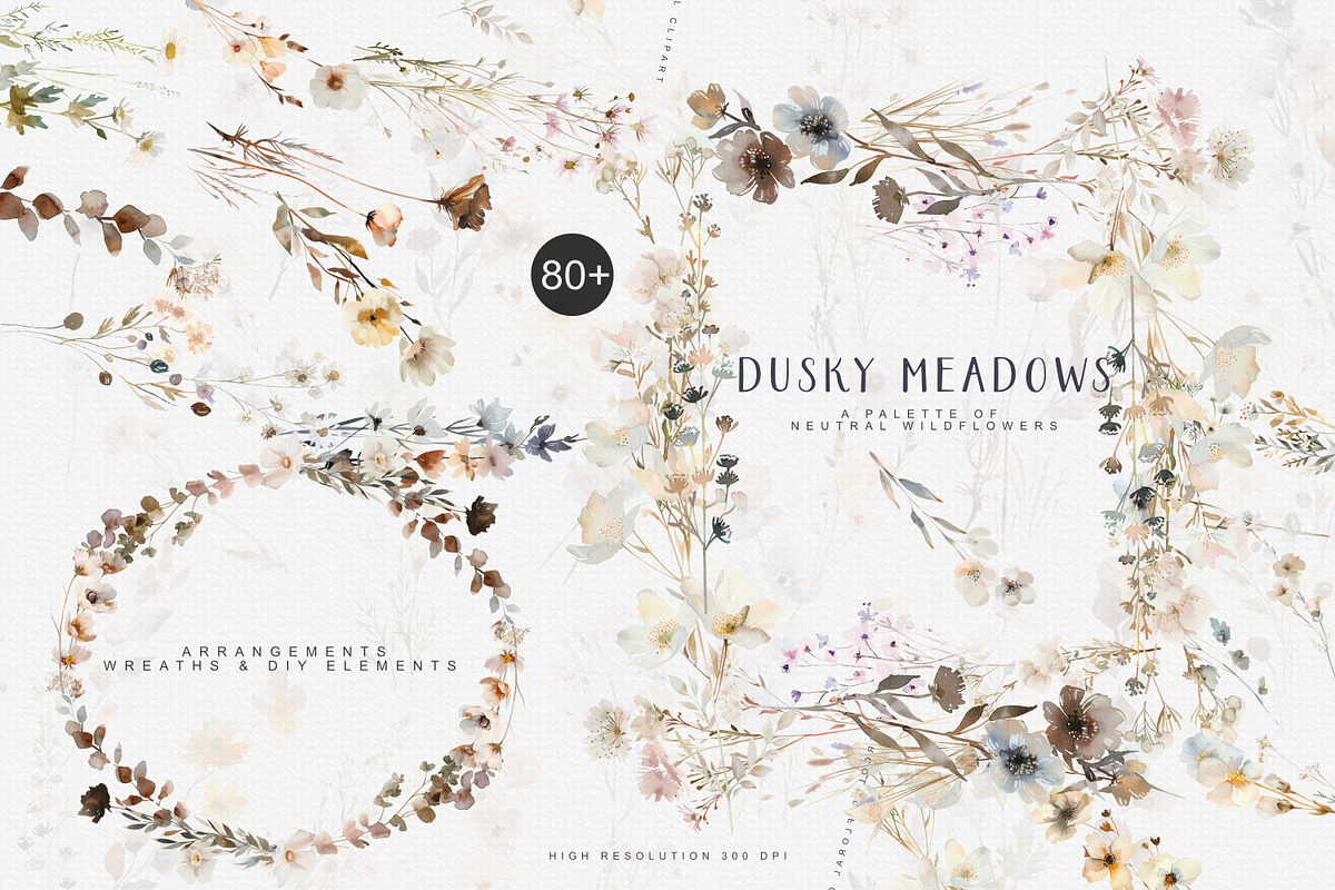 watercolor beige wildflower clipart, a Decorative Illustration by Patishop Art (Photo 1 of 10)