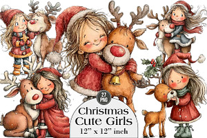Cute Christmas Girls Clipart, an Illustration by DreamArtGraphic