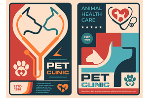 Veterinary pet clinic retro posters, an Animal Illustration by Vector Tradition