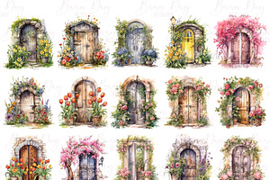 Watercolor Floral Doors Clipart