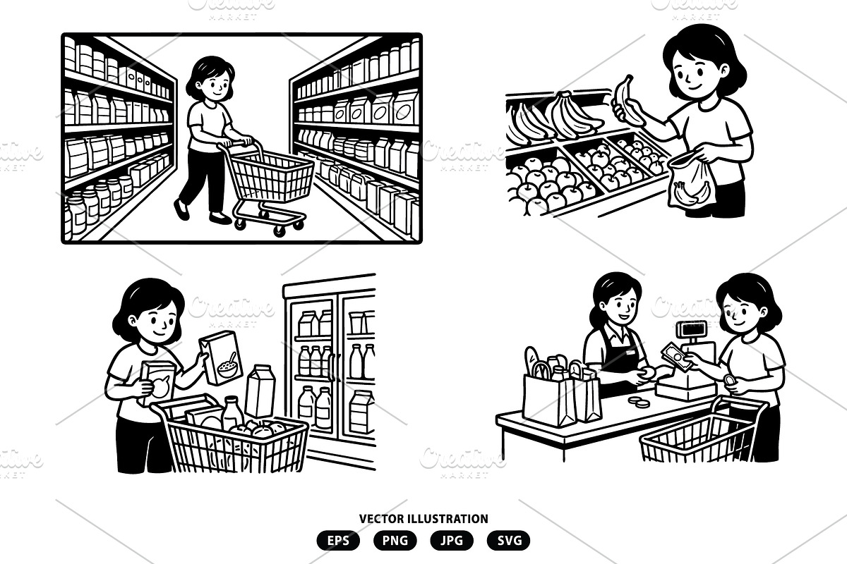 women shopping at supermarket, a Person Illustration by Vectorlina (Photo 2 of 3)