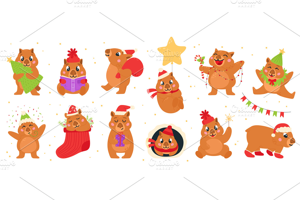 Christmas wombat characters. Cute, an Animal Illustration by LadadikArt