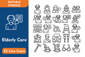 Elderly Care 25 Line Icons, an Icon by Pexelpy