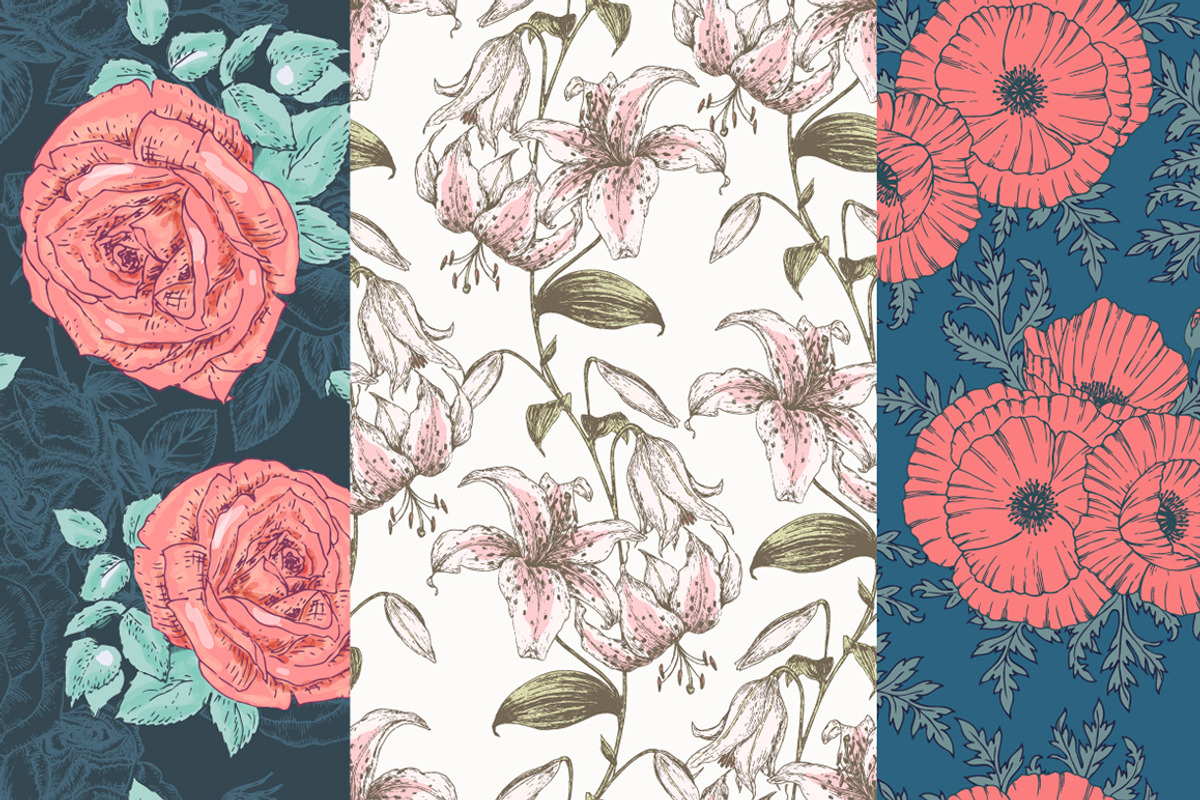 Hand Drawn Floral Vector Patterns, a Pattern Graphic by MeadowFox (Photo 7 of 8)