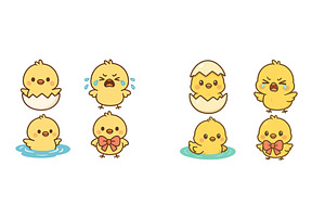 Cute cartoon chicks in various, an Animal Illustration by ZinetroN