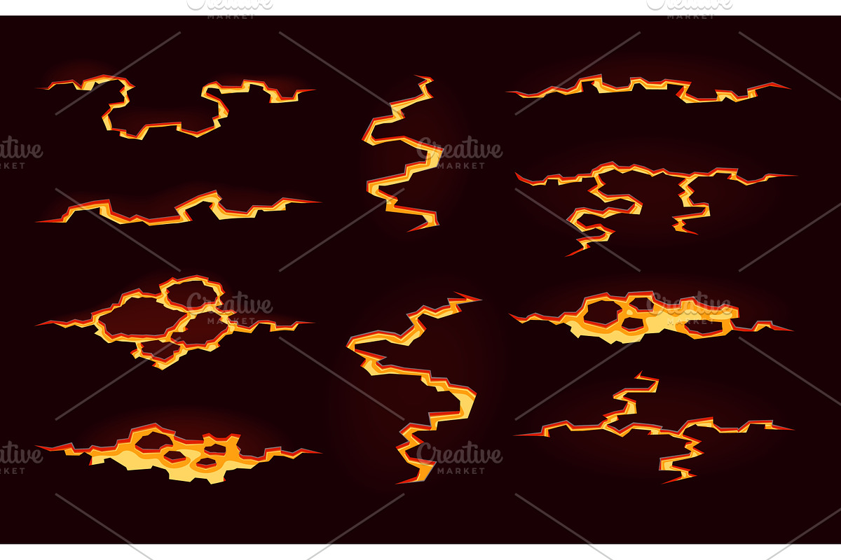 Volcano magma lava, fire cracks, an Illustration by Vector Tradition