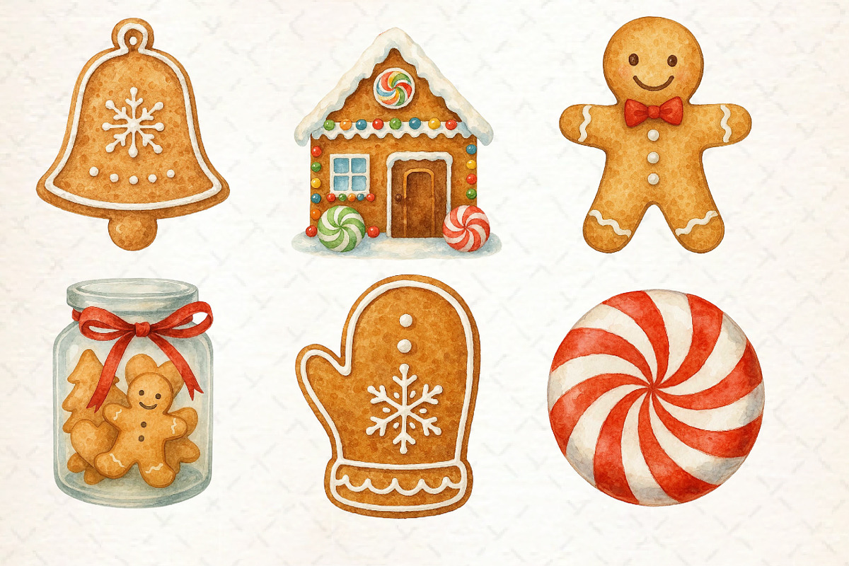 Watercolor Cute Christmas Gingerbrea, an Illustration by Libby Wishes (Photo 4 of 8)