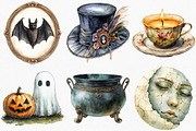 Watercolor Antique Halloween Clipart, an Illustration by Canvas Craft (Thumbnail 2 of 7)