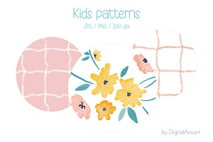 Kids Floral Seamless Pattern Checks