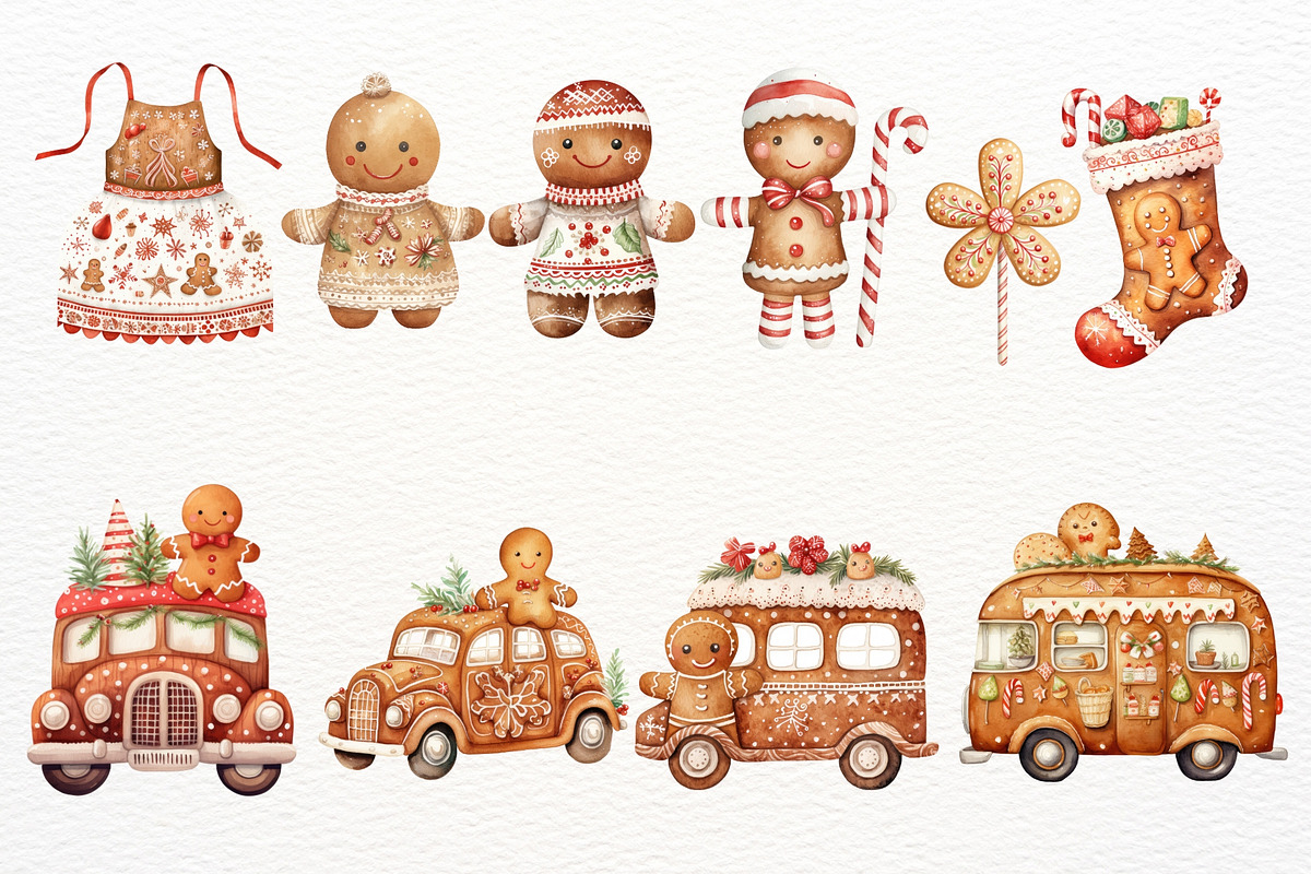 Christmas Gingerbread Watercolor PNG, a Seasonal Illustration by Maysa Art (Photo 3 of 6)