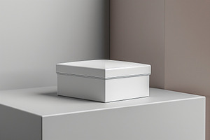 A minimalist white gift box elegantly placed on a simple pedestal in a soft, ne, a Background Photo by ImageMir