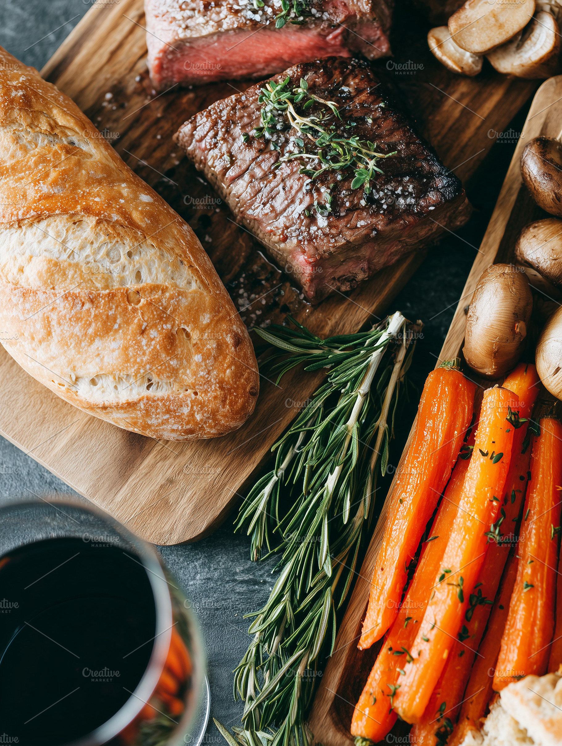Juicy grilled steak served with, a Food & Drink Photo by MistyDay