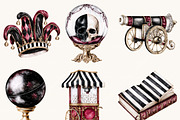 Watercolor Halloween Dark Circus, an Object Illustration by BusyDaydesign (Thumbnail 2 of 9)