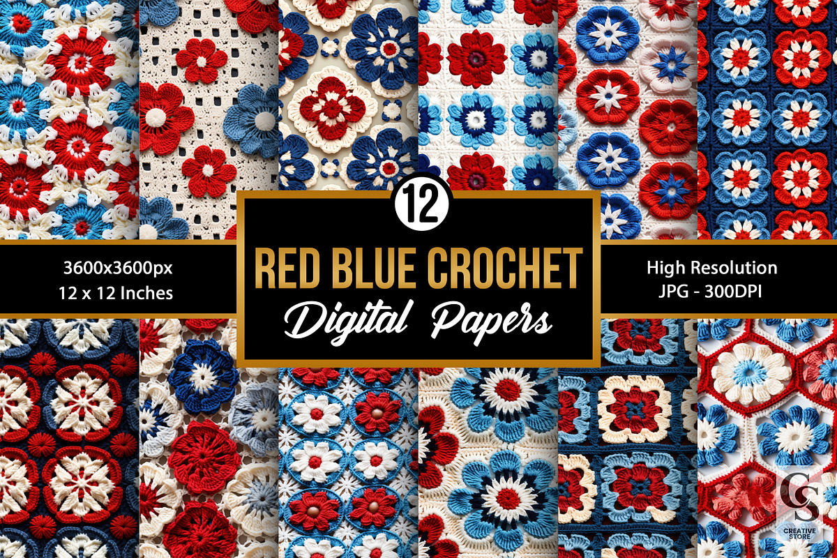 Red Blue Square Crochet Patterns, a Pattern Graphic by Creative Store (Photo 1 of 5)