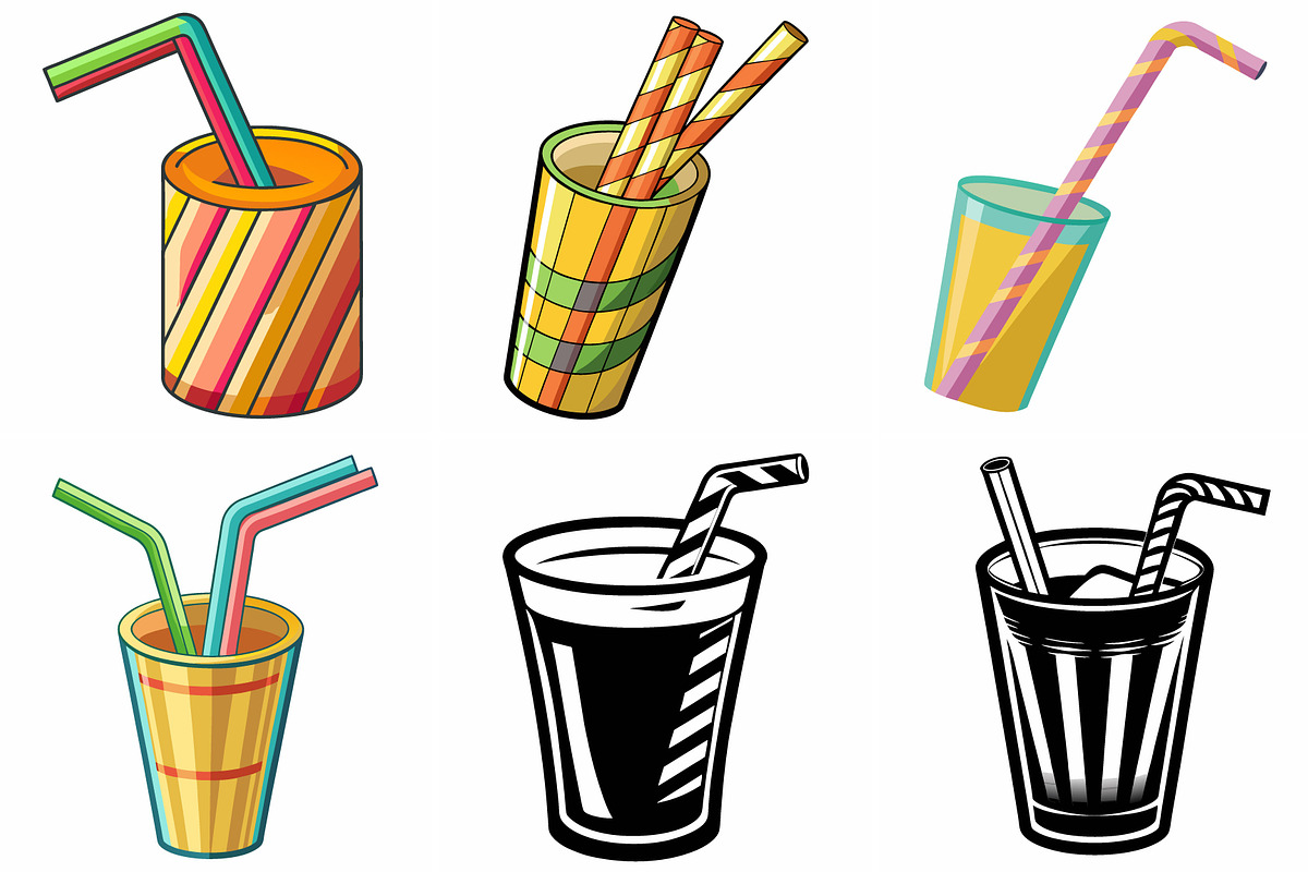 Drinks with Straws in Various Cups, an Object Graphic by Billah Hub