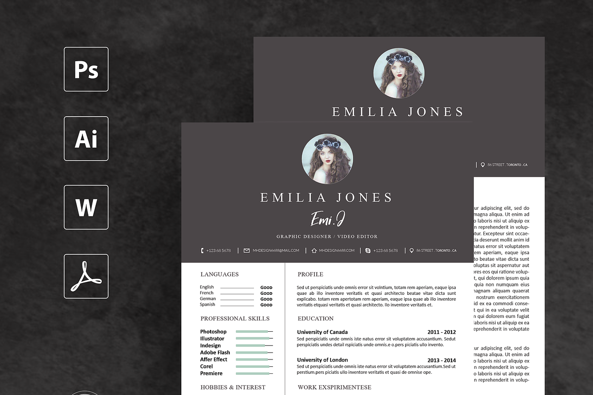Dark Gray Resume Template, a Resume Template by MH Design Template (Photo 2 of 4)