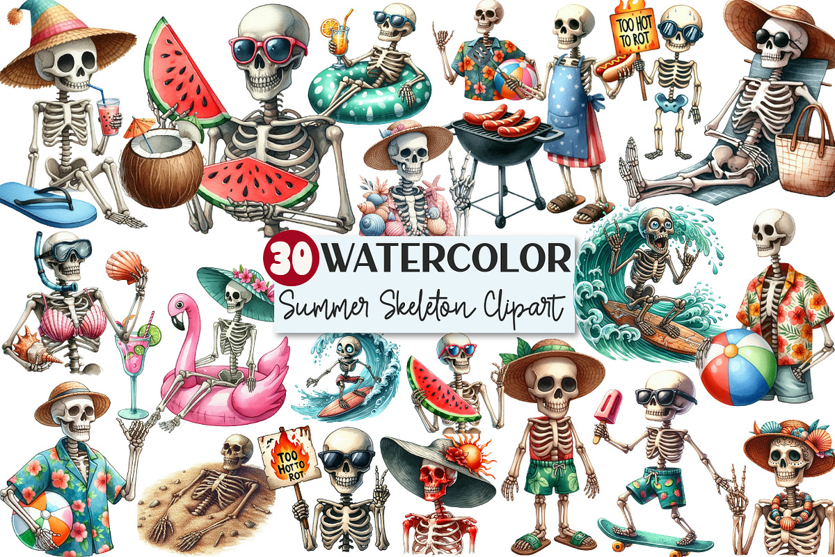 Funny Summer Skeleton Clipart, an Illustration by Rose Art (Photo 1 of 7)