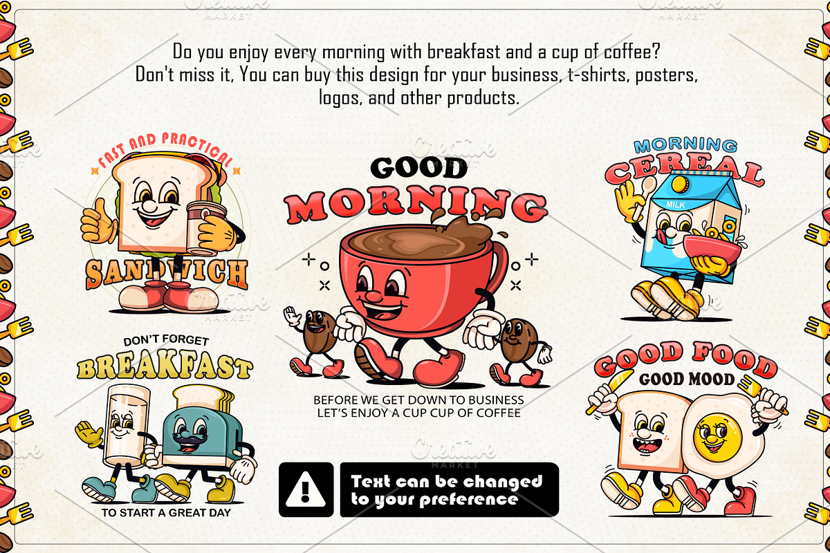 Breakfast & Coffee Character Mascots, a Food Illustration by Kevyn Creative (Photo 2 of 3)