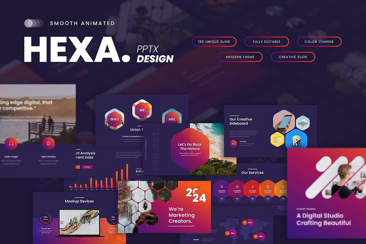 HEXA Presentation Template Design, a Presentation Template by Rocketstill (Photo 1 of 16)