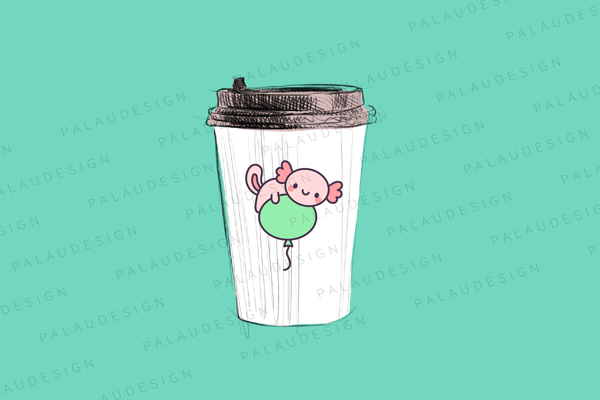 Kawaii Axolotl with Balloons, an Animal Illustration by Palau (Photo 4 of 12)