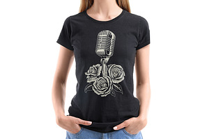 Vintage Microphone And Roses Vector