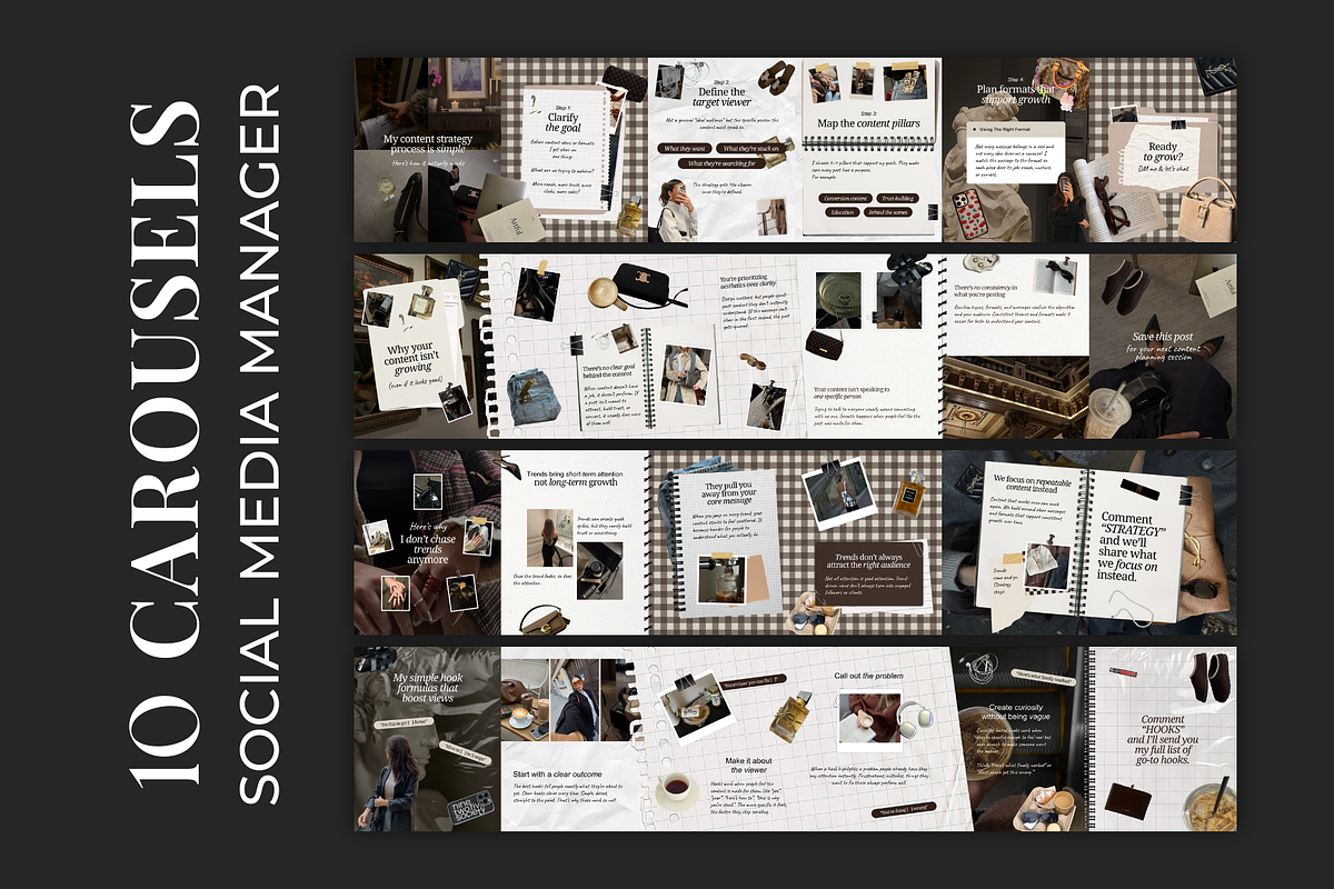 Carousels for Social Media Managers, a Social Media Template by Meraki Templates (Photo 1 of 10)