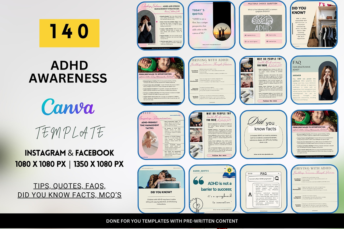 140 ADHD Awareness Canva Templates, a Social Media Template by Digital Template Cart (Photo 1 of 7)