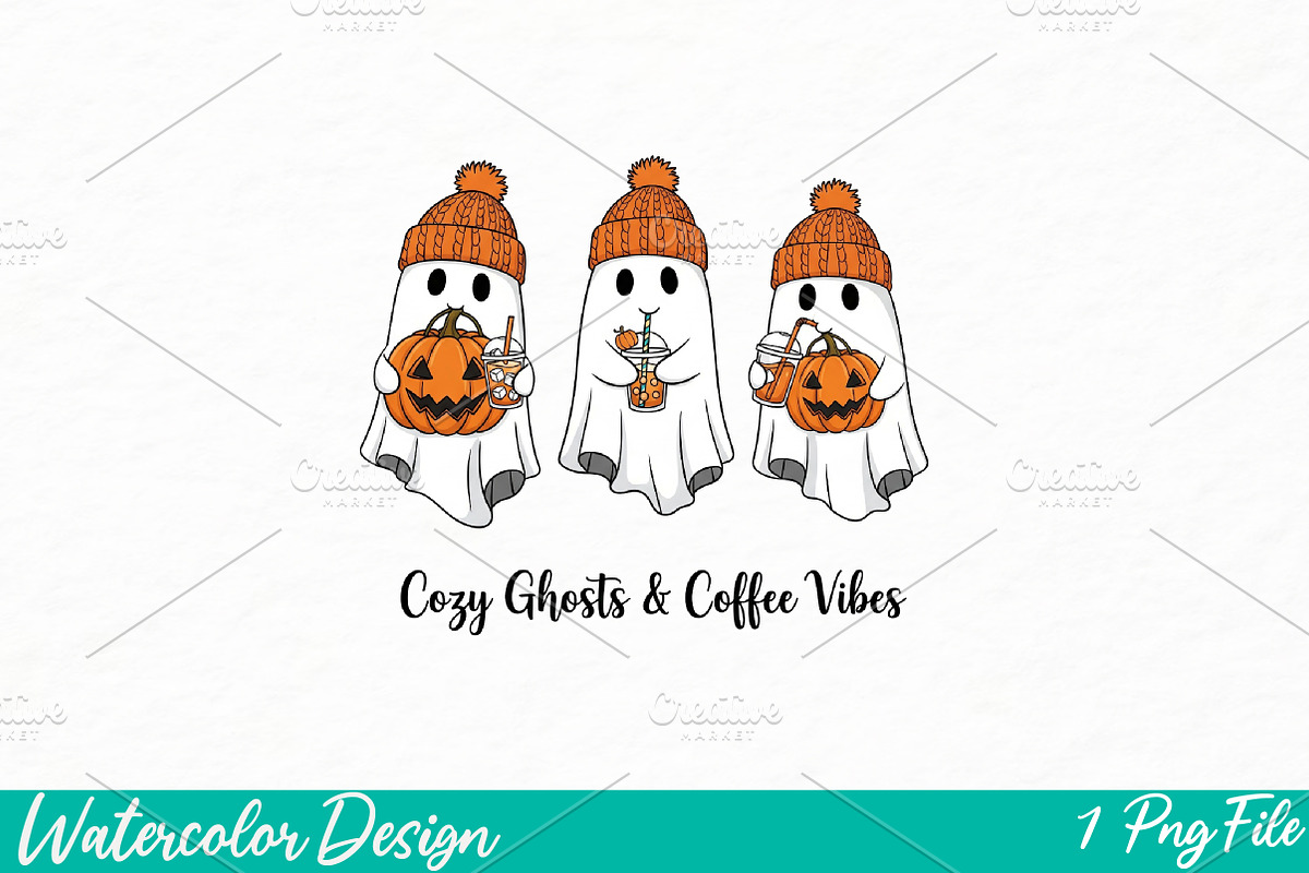 Ghost Coffee PNG, an Illustration by Watercolor design (Photo 1 of 3)