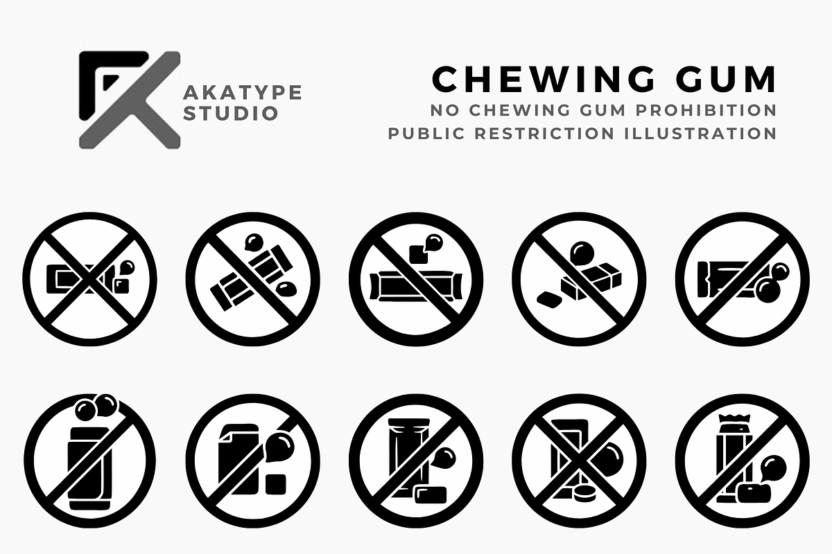 No Chewing Gum Prohibition Symbol, a Solid Icon by Akatype Studio (Photo 1 of 3)