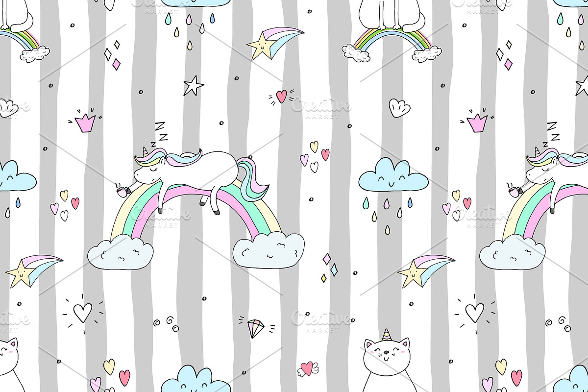 Cute unicorns patterns collection., a Pattern Graphic by Irene_Boiko_ART