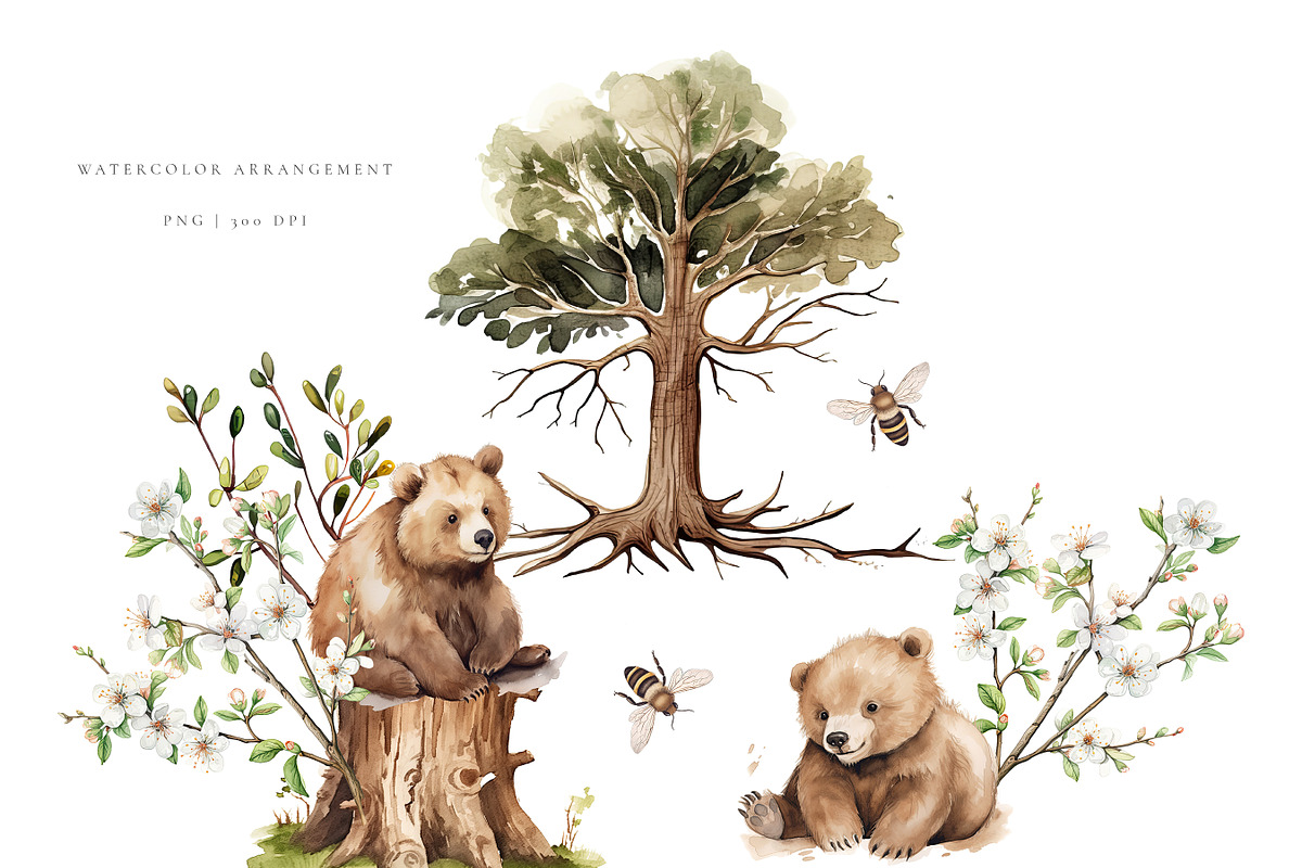 Watercolor Bears in the Forest Cute, an Animal Illustration by Pati Paints (Photo 4 of 13)