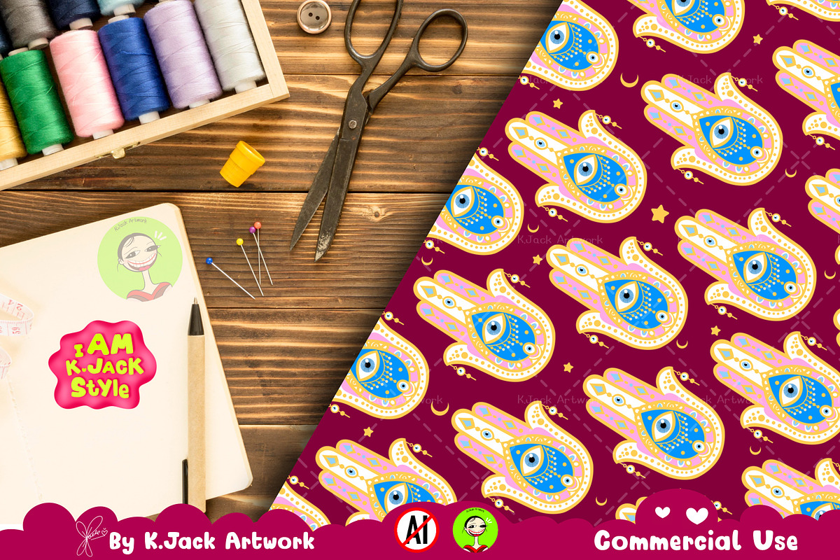Golden Hamsa Evil Eye Seamless, a Background Graphic by K.JackArtwork (Photo 6 of 8)