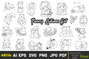 Funny Autumn Kawaii Cats Outline, an Animal Illustration by ARTify Illustrations (Thumbnail 1 of 7)