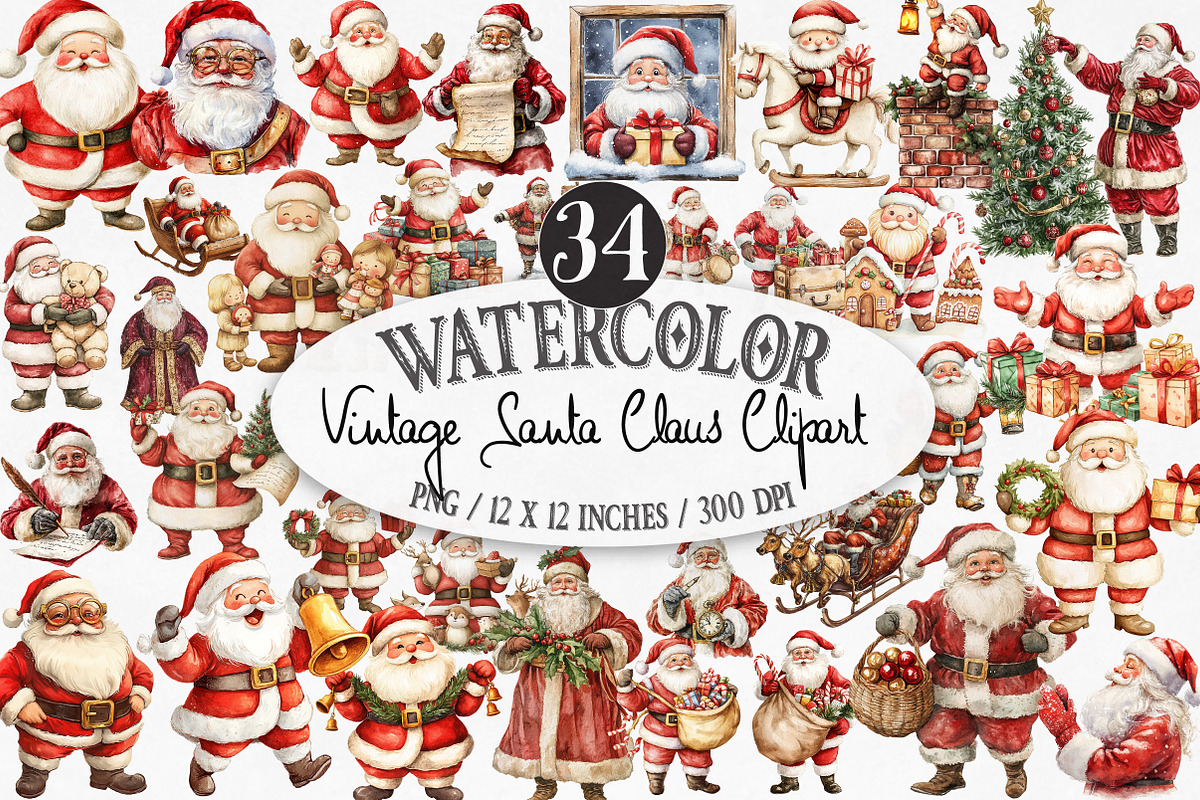Vintage Santa Claus Clipart, an Illustration by Designking (Photo 1 of 4)