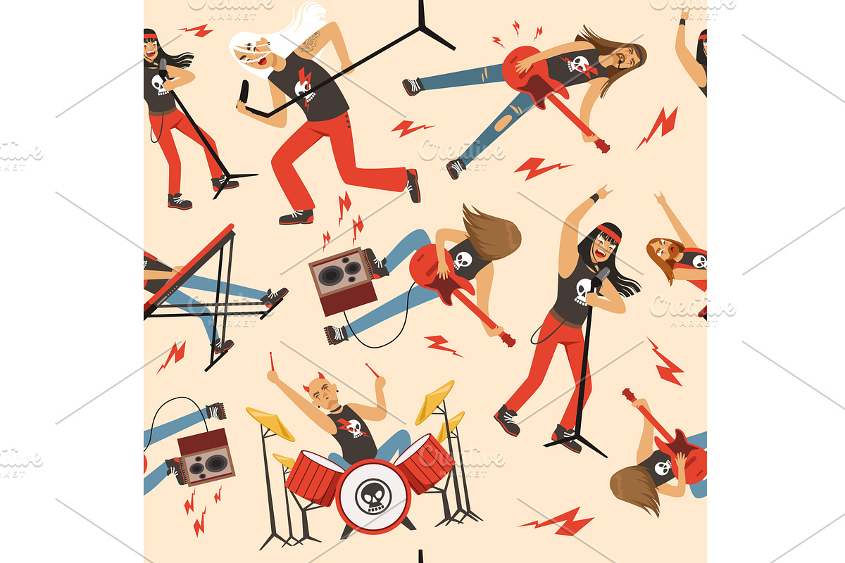 Rock band. musician seamless pattern, an Illustration by Onyx