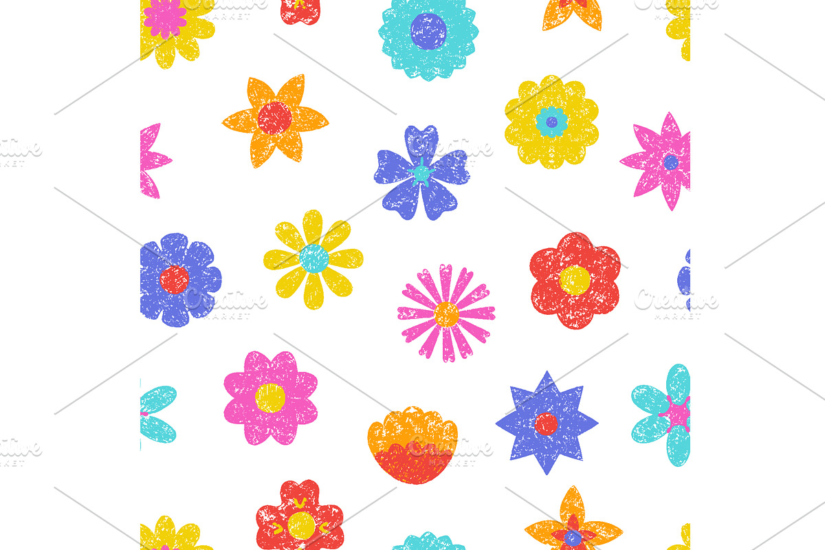Hand drawn crayon flowers seamless, an Object Illustration by Valerie Bodnar