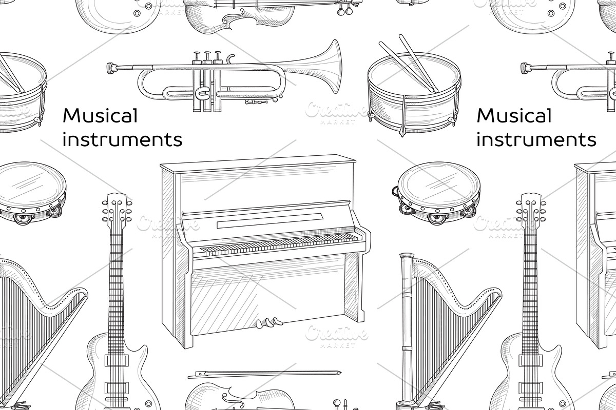 Musical instruments pattern, a Pattern Graphic by Netkoff